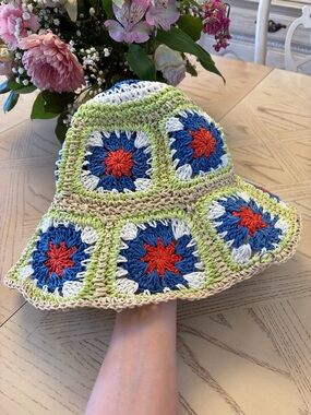 Y2K Bucket Hat / Granny Square Bucket Hat / Floppy Woven Hat / Boho Sun Hat